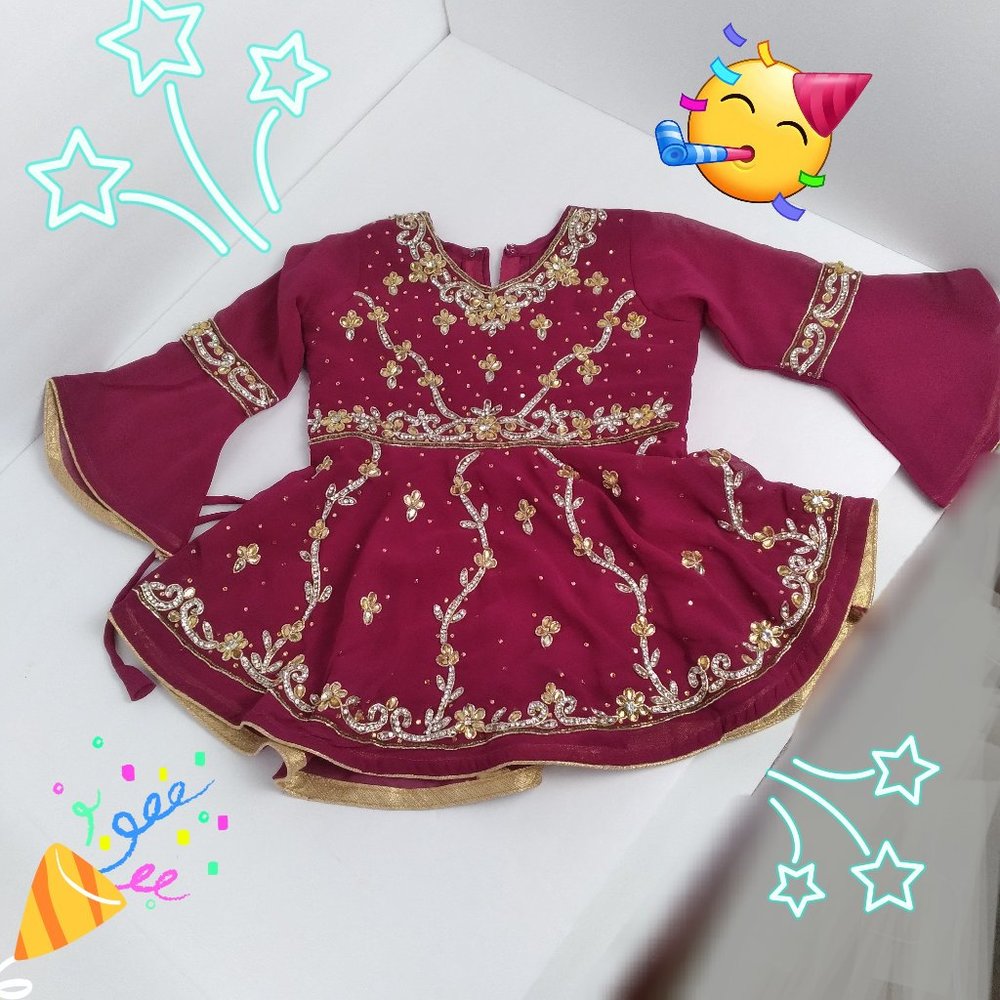 Maroon Gold Sequin Dressy Top (18mo Girl), India Inspired, 45 CM, Unbranded